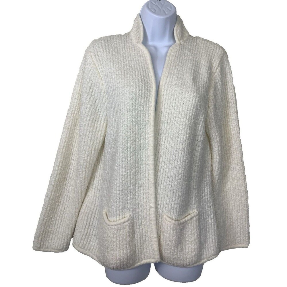 Vintage Carson Pirie Scott Women's Size L Cardigan White Open Front Pockets